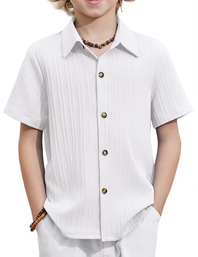 Image of Arshiner Boys Casual Short Sleeve Button Down Shirt Fashion Textured Summer Beach Shirt 3-13 Years Old