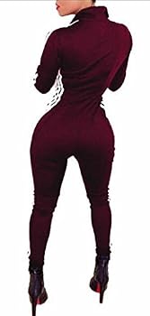 Apparel ouxiuli Women's Zipper Long-sleeves Active Stripe Lapel Jumpsuits Wine Red XXS Book