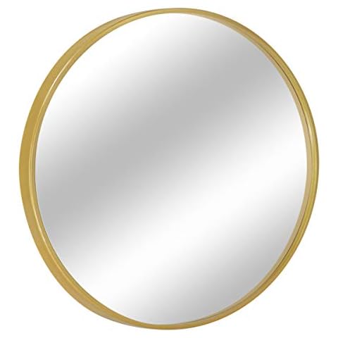 MORIGEM Round Mirror, 31.5” Wall Mirror, Wall-Mounted Mirror for Bedroom, Bathroom, Living Room & Entryway, 1.4” Metal Frame Vanity Mirror, Gold Cover