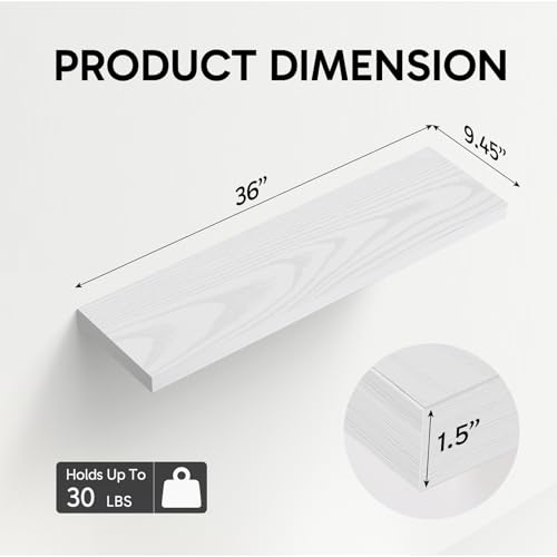 Image of BAYKA White Floating Shelves for Wall, 36 inches Wall Mounted Rustic Wood Shelves for Bathroom, Bedroom, Living Room, for Book /Storage /Decor(Set of 3)