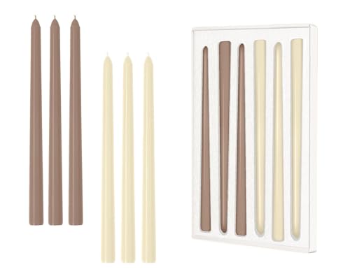 PAMELIFE 10 Inch Ivory Brown Taper Candles Set of 6 Unscented Smokeless Long Tall Tapered Candles for Candlesticks Sticks Wedding Home Decor Dinner