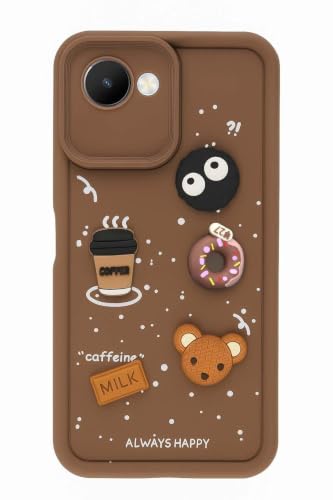 Image of Bintage Cute Fun Taddy Cartoon 3D Ball Bear Milk Donut Coffee Cup Silicon Case Full Body & Camera Protection Back Cover Compatible for Realme Narzo 50i Prime - Brown