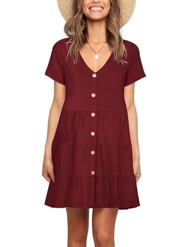 Image of Nova In Sky Women's Summer Dresses 2026 Short Sleeve V-Neck Casual Loose Swing Button Down Casual T Shirt Dresses