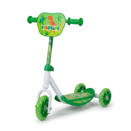 MEHRU Dinosaur 3 Wheel Scooter for Kids | Green Dinosaur Scooter for Boys & Girls | Toddler Outdoor Ride On Toy | 57cm Handle Height | 120mm Front Wheel | 20kg Max Weight