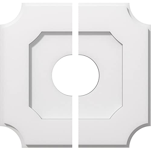 Image of Ekena Millwork CMP14LE2-04000 Locke Architectural Grade PVC Contemporary, Two Piece Urethane Ceiling Medallions 14 inchOD x 4 inchID x 8 1 /4 inchC x 1 inchP