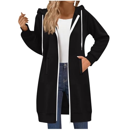 Damen Kapuzenjacke Lang Sweatjacke mit Kapuze Hoodie Jacke Herbst Winter Mantel Sweatshirts Hoodie Outwear Langarm Kapuzenpullover Strickjacke mit Reißverschluss Taschen Damen Kapuzenjacke Lang Sweatjacke mit Kapuze Hoodie Jacke Herbst Winter Mantel Sweatshirts Hoodie Outwear Langarm Kapuzenpullover Strickjacke mit Reißverschluss Taschen