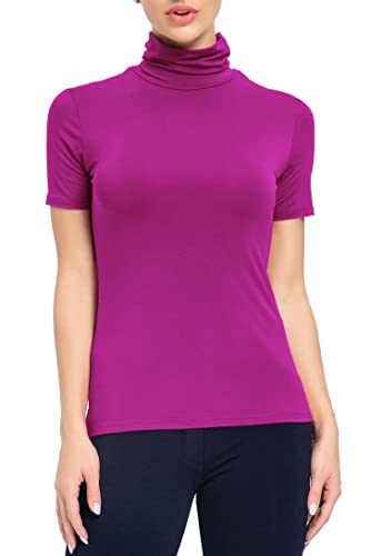 Image of AUHEGN Women's Mock Turtleneck Top Short Sleeve Lightweight Active T-Shirt (S-XXL)