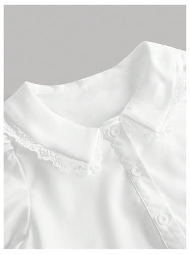 SweatyRocks Girl's Contrast Lace Puff Sleeve Collar Crop Shirt Button Down Blouse Top3