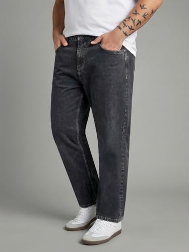 Image of Urbano Plus Men's Relaxed Fit Washed Denim Jeans Non-Stretchable