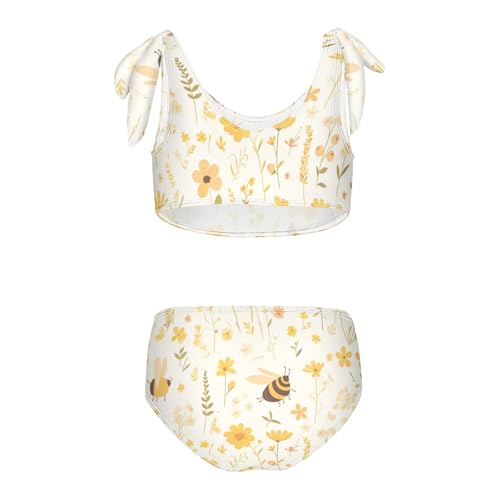 Vintage Embroidery Honey Bee with Wild Flowers Girls' Two Piece Kids Bikini Set Beach Swimsuit Swimming Suits Adjustable2