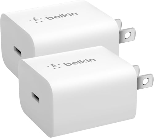Image of Belkin USB C Charger Block 20W-Fast Charging - Apple iPhone 17, Air, Pro, Pro Max, iPad, AirPods, Apple Watch, Samsung Galaxy S25, Nintendo Switch 2 & More - White (Pack of 12)