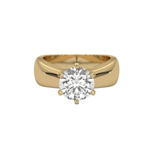 Image of 2 Ct. Solitaire Moissanite Crown Cathedral Ring for Women, 925 Sterling Silver, 18k Gold Plated, Smooth Edge Band, Perfect Jewelry Gift for Her
