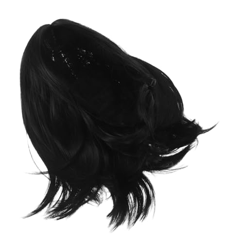 FRCOLOR 短い黒いストレートヘア パーティーヘアウィッグ ショートヘッドバンドウィッグ ヘアウィッグキャップ 女性のかつら ショートスタイルのかつら 高温シルク、メッシュクロス Black