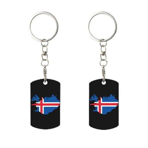Porte-clés avec clip drapeau islandais, porte-clés rectangulaire en métal personnalisé, pour la maison, le bureau et la moto