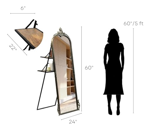 Image of Full Length Mirror with Ornate Frame Tall Standing Floor Mirror for Bedroom, Dressing Room & Living Room (Vintage Brass (with Stand))