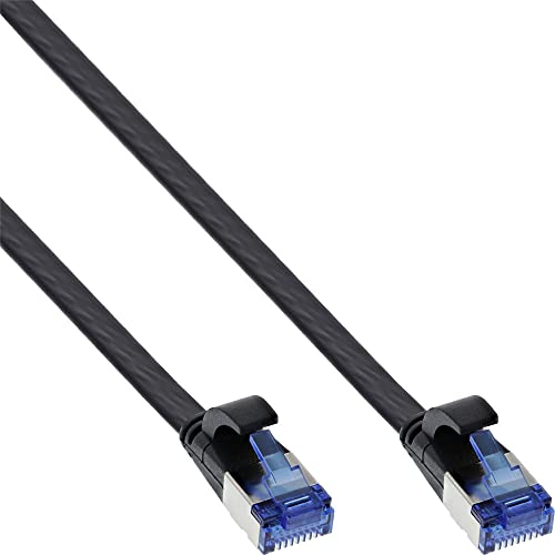 InLine® Flat Patch Cable U/FTP Cat.6A TPE Halogen- Black 15 m, Schwarz