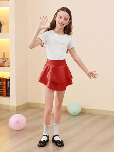 Image of Haloumoning Girls Metallic Skater Skort Kids Shiny Scooter Skirt 4-14 Years | High Waisted, Dance Skorts