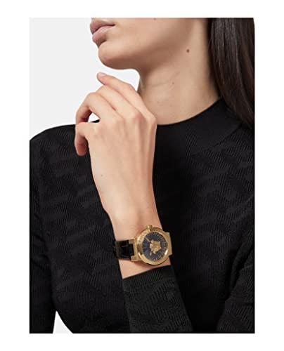 Versace Medusa Infinite Women's Watch, 38mm IP Yellow Gold Case, Black Matte Dial, Black Calfskin Leather Strap, Swiss Quartz Movement, 5 ATM Water Resistant - image 5