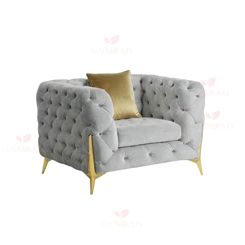 Image of 4 Seater Sofa Set Modern Classic Chesterfield Style Fabric Velvet with Pillows for Living Room, Bedroom and Office and Hallway (3+1+OTTO Grey FC)