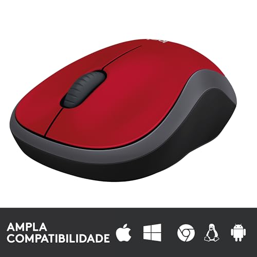 Mouse sem fio Logitech M185 2.4GHz com receptor USB, Design Ambidestro Compacto, Conexão USB e Pilha Inclusa - Vermelho glide