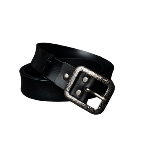 PPQIRU 1 stücke Legierung Schnalle Geschnitzt männer Retro Gürtel Vielseitig Casual Weiche Gürtel Echtes Leder Gürtel(115CM)