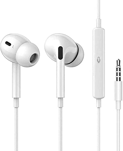 PUMP FEEL PU49033 Écouteurs Intra-Auriculaires, Filaires avec Microphone, Contrôle du Volume et Son Pur,Compatible iPhone/iPad/Samsung/Huawei/Xiaomi/Tablettes/Android Tous Les Appareils 3,5 mm, Blanc Cover