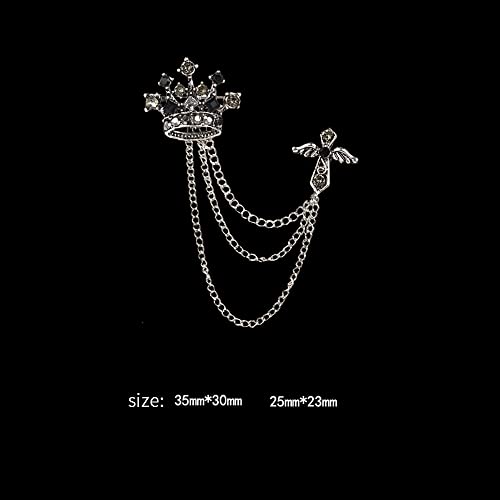Image of Crystal Crown Cross Chain Brooch Pin,Long Chain Tassel Wing Suit Lapel Pin Rhinestone Crown Badge Pin Jewelry for Women Men Birthday Gifts