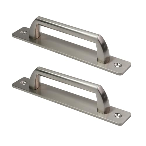 Risbay Sliding Barn Door Handle 5 inch (127 mm) Hole Center Gate Handle Aluminium Alloy Closet Door Handles with Plate 6 inch Door Pull Handle 2PCS(Silver)