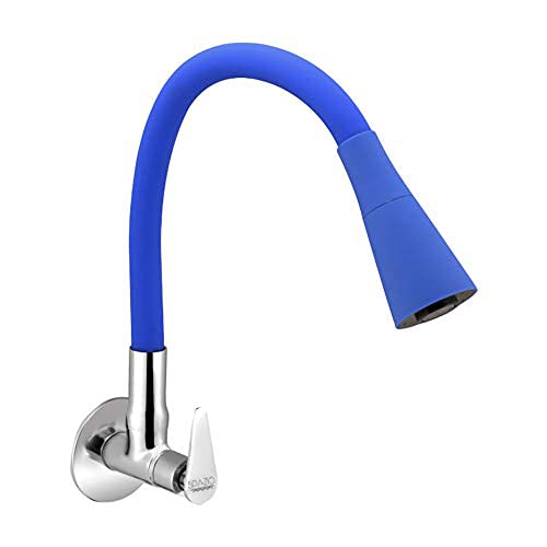 SPAZIO Vignette Flexo SmartBuy Flexible Sink Faucet - Flxo Play (with 360 Degree Flexible Silicon Hose & Dual Flow Pattern) Hot/Cold Water Tap with Wall Flange - Blue