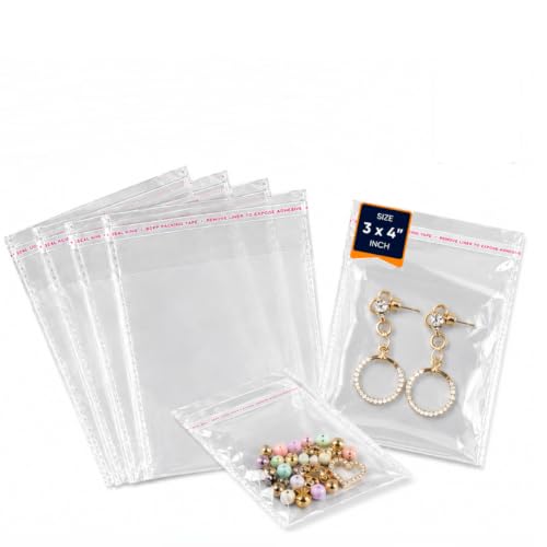 Image of Securement Plastic Transparent Poly Bags For Packing Saree Cloth Sealable | Used For Saree Packing, Shirts Packing,Bopp Poly Bags Self Adhesive (300, 3x4)
