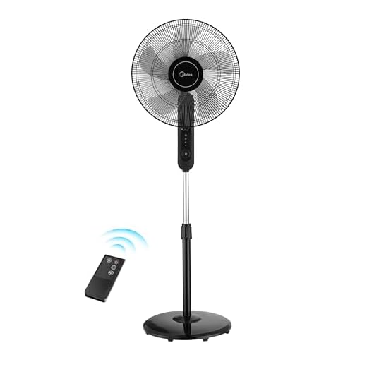 Midea FS40-15FR Standventilator Leise mit Fernbedienung, 3 Geschwindigkeitsstufen,LED Anzeige, 7,5H Timer, höhenverstellbar, 80°Oszil-lationsfunktion, 55W Kraftvoller,Ventilator,Luftzirkulation