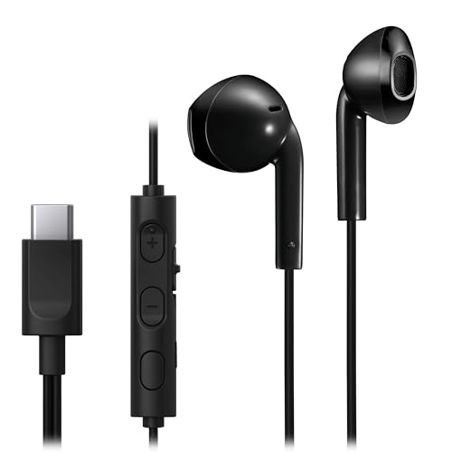 JVC Auriculares Boton con Cable USB C | Microfono | Ajuste Cómodo | In Ear Ligeros | Resistencia al Sudor | IPX2 | Cascos Ordenador | con Cable   Negro HA FR17UC