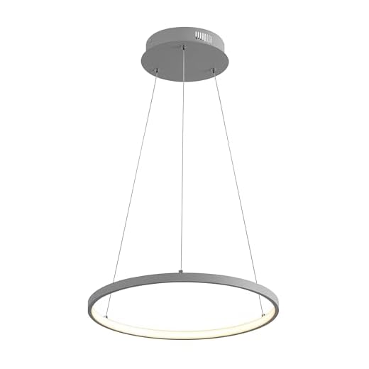JONATHAN Y 15.75" Gray Modern Integrated LED Pendant Light, Dimmable Round Hoop Chandelier for Kitchen Island, Dining Room, Adjustable Height Metal Hanging Light (JYL7202E)