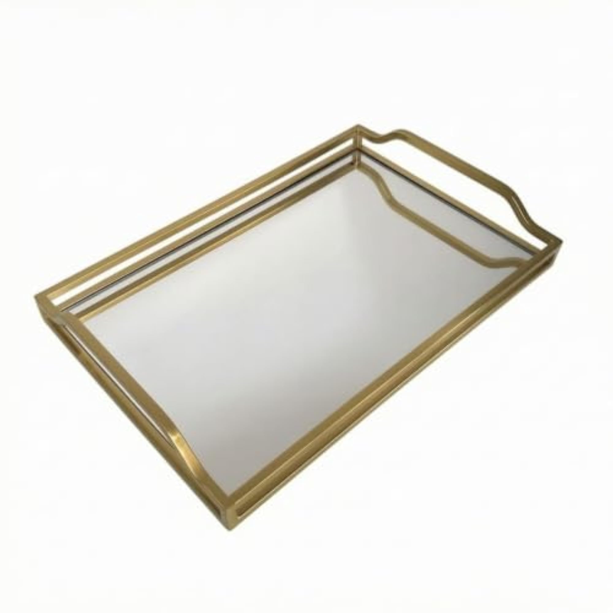 Geometric Mirrored Tray with Handles, Reflective Mirrored Decorative Tray