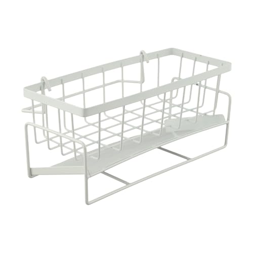 Lawnoval Organizador multifuncional para fregadero de cocina con diseño de drenaje automático, 23 x 10 x 9 cm, acero al carbono, color blanco, secado eficiente y almacenamiento que ahorra espacio