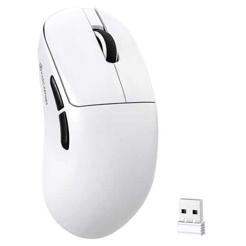 Image of MAGIC-REFINER AJ199 49g Superlight Wireless Gaming Mouse,BK3633 Tri-Mode BT /2.4G Wireless /Wired Mouse,24000 DPI,1000Hz Polling Rate,600mAh,Med Hand Size,5 Programmable Buttons for PC /Mac,White