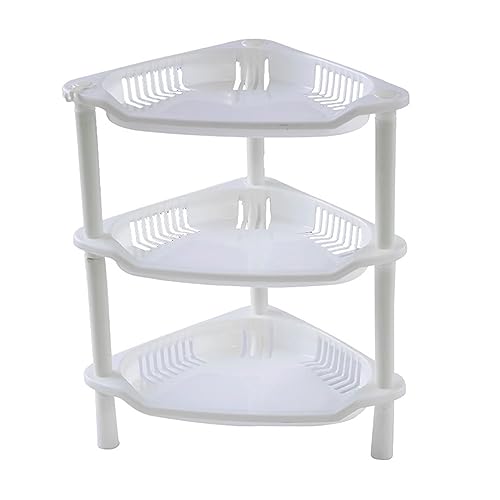 Organizador de ducha esquinero de 3 niveles, estante de plástico multifuncional para encimera de baño y cocina, estante de escritorio hueco y soporte de almacenamiento de cosméticos (blanco)
