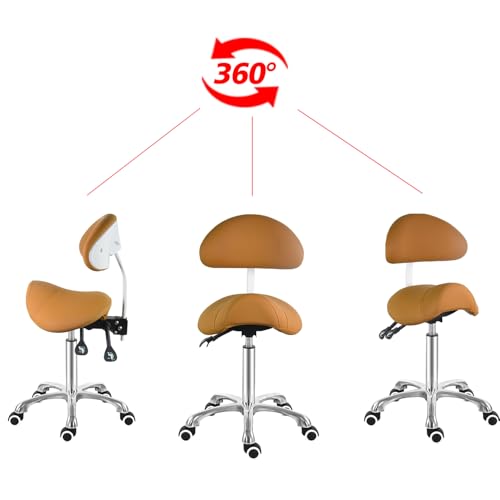 Image of Antlu Saddle Stool Chair with Back Support, Ergonomic Esthetician Stool Chair for Salon Tattoo Spa Medical Dentist Clinic (with Backrest, Camel)