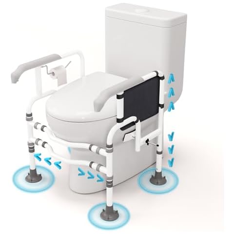 Toilet Safety Rail (350 lbs), Adjustable Toilet Safety Frame with Paper Holder and Storage Bag, Folding Assist Grab Bars Handle for Senior, Elderly, Handicap & Disabled - Fits Most Toilets Cover