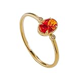 Grewod Anillos Boda Mujer Oro Amarillo 18K Zafiro Rojo Granate Ovalada con Diamante Delicado Anillos Matrimonio Talla 13