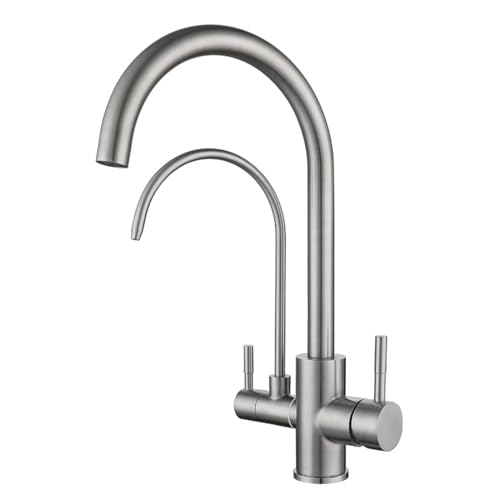 Robinet de cuisine 3 voies inox brossé idéal pour fontaine filtrante et évier