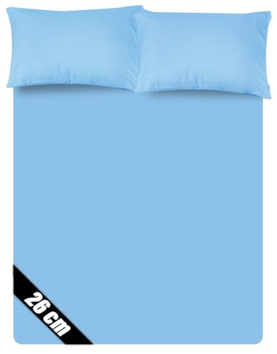 Sunshine Comforts Microfiber 4FT Fitted Sheets Breathable, Anti Wrinkle 26cm Deep Pocket Sky Blue Bedding & Linen 122 X 190 CM Small Double Fitted Sheet 3/4 Bed Sheets Fitted