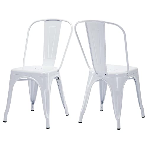 DUHOME Chaise de Salle à Manger Lot de 2 Chaise de Cuisine Empilable Tabouret en Métal Siège avec Dossier pour Bar Café Salon Restaurant, Blanc