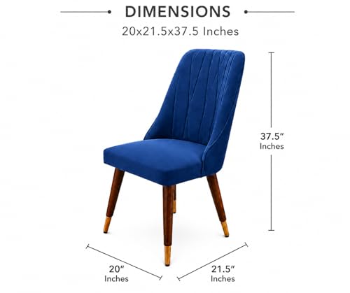 Image of WOODEN SPACE 6-Seater Wooden Dining Table Set | Nano Composite Marble Top | Solid Wood Base | Modern Dining Room Furniture with 6 Chairs (Blue 2)