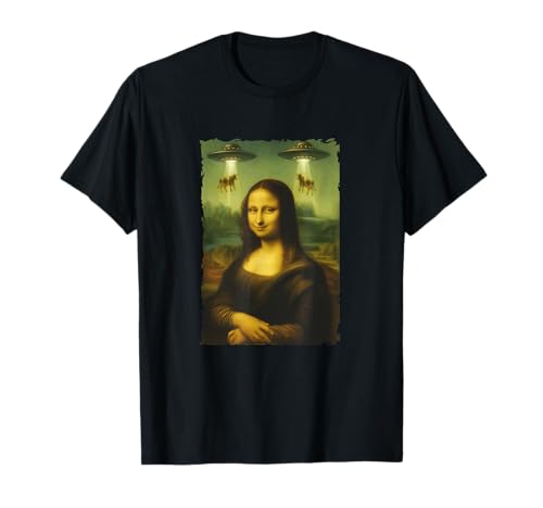 Mona Lisa UFO Vache Abduction Meme Funny Alien Sci FI Fan Art T-Shirt