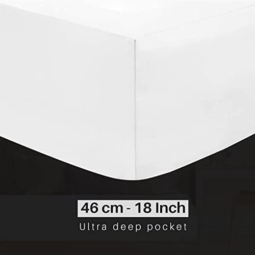 King Size Fitted Sheet 800 Thread Count - Ultra Deep Fitted Sheet 46 cm 18 Inch - 100% Pure Egyptian Cotton Sateen Super Soft Hotel Quality Bedding, White - King