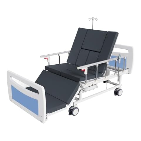 OLERN Advanced Full Electric Hospital Bed for Home Use,Adjustable Nursing Bed with Remote Control,5" Large Locking Casters,Waterproof Foam Mattress,IV Pole,Bedpan,Hair-Washing Device,550 LBS Loading Cover