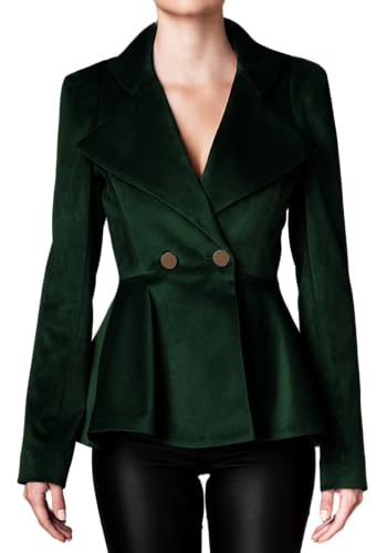 Women's Notched Lapel Vintage Office Button Front Velvet Blazer