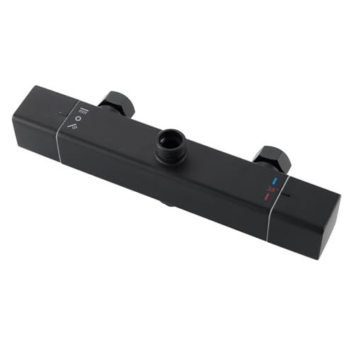 Ulytid Mitigeur de Douche avec 2 Sorties, Robinet de Douche Thermostatique Mural, Sortie Supérieure 3/4 BSP(26.4mm) et Sortie Inférieure 1/2 BSP(21mm), Carrée, Finition Noir Mat