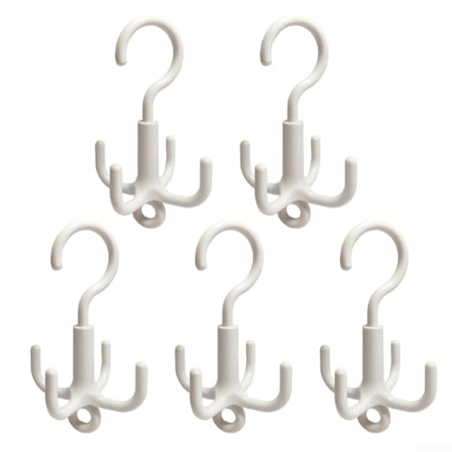 Gancho giratorio multifuncional de 4 garras con rotación de 360 grados para ahorrar espacio, diseño de apilamiento vertical para organización del hogar (blanco, 5 piezas)